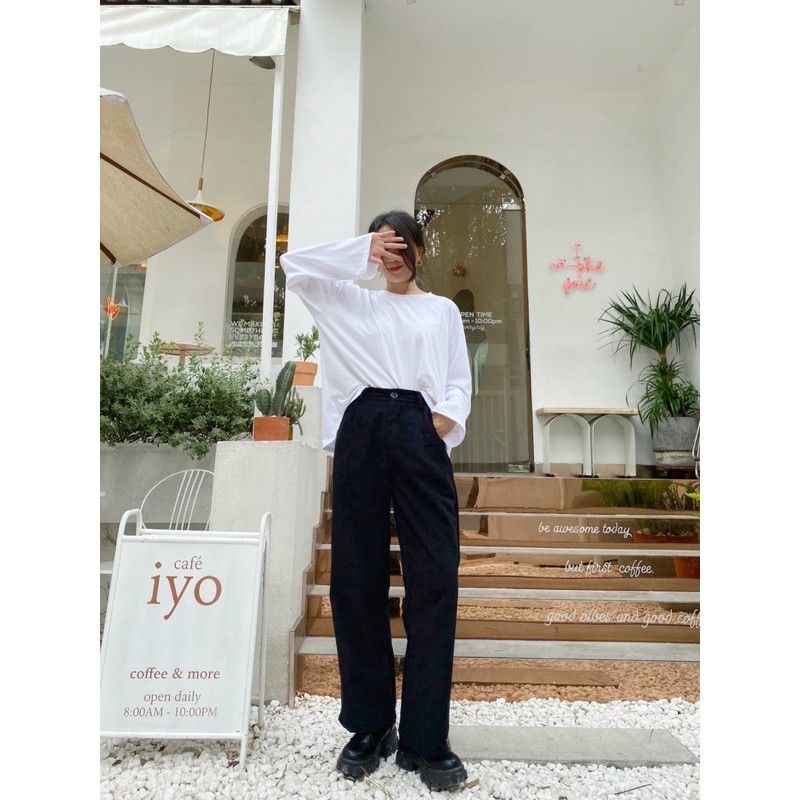 Quần Nhung Ulzzang Ống Rộng Mỏng mặc hè ( cạp chun sau )