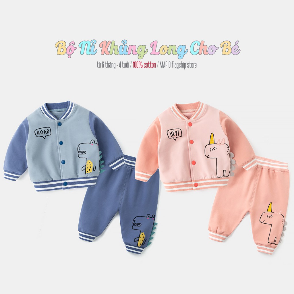 Bộ nỉ khủng long cho bé Mario Store bộ da cá chất cotton hàng xuất khẩu