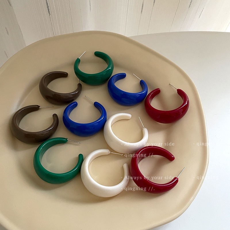 Khuyên tai DREJEW 2 bạc 925 hình chữ C phong cách Hong Kong cổ điển thời trang thu đông