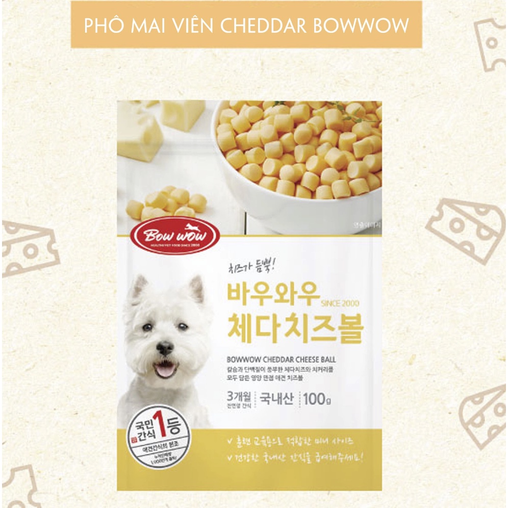 [BAO BÌ MỚI] PHÔ MAI VIÊN BOWWOW CHO CHÓ TÚI ZIP 100GR