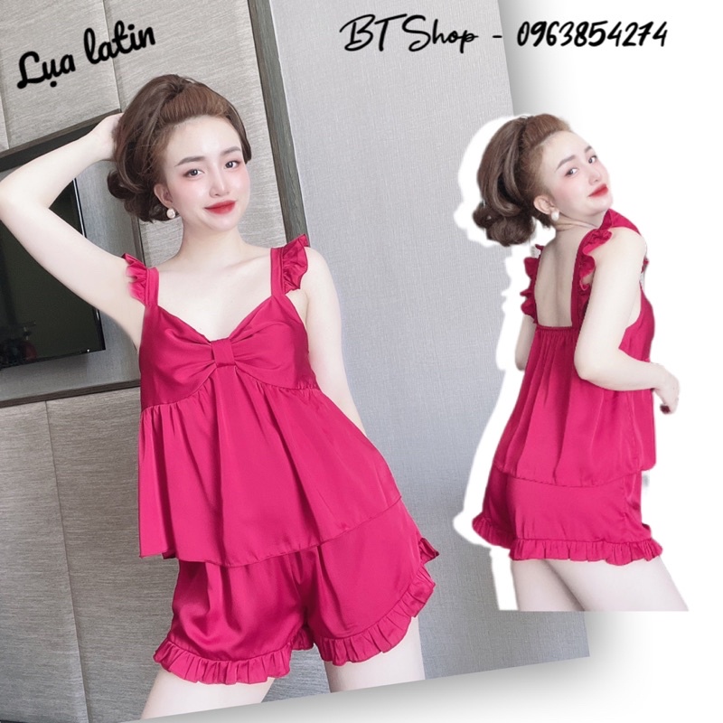 Đồ ngủ mặc nhà lụa latin 2 dây màu trơn freesize 42-57kg