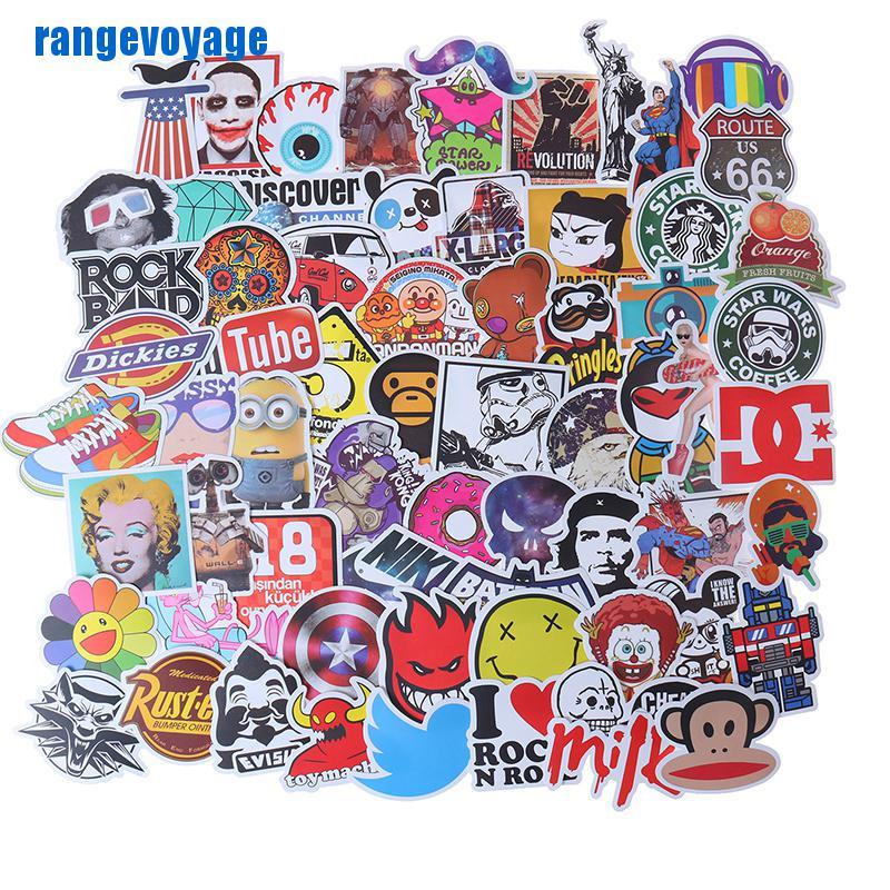 Set 100 sticker họa tiết graffiti để trang trí ván trượt/laptop/vali/đàn ghi ta/xe hơi