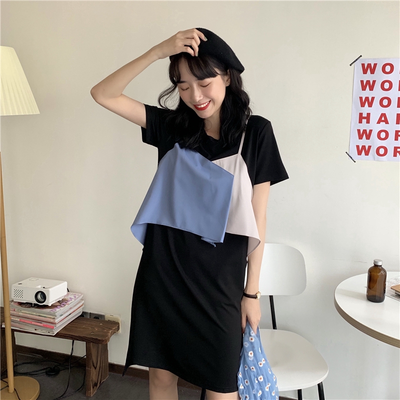 Zuoan Đầm thun phối kiểu lệch cá tính cho nữ
