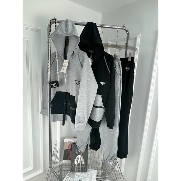 SÉT ÁO PRA HOODIE 2 MÀU XÁM ĐEN