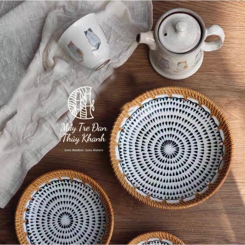 Đĩa sứ đan mây bát tràng, đĩa đựng hoa quả decor