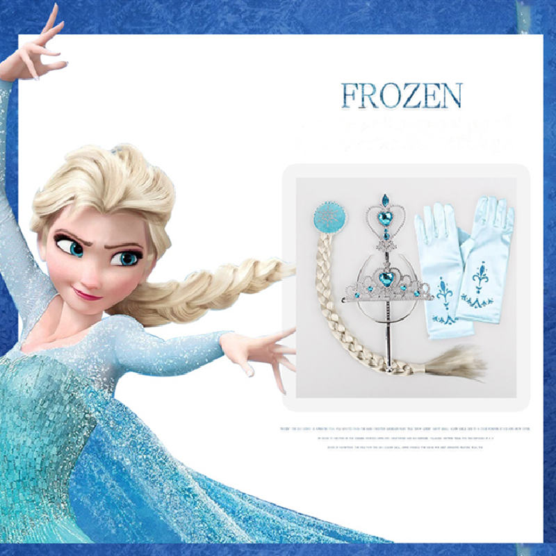 Bộ Tóc giả+Găng tay+Vương miện+Đũa phép hóa trang công chúa Elsa cho bé gái