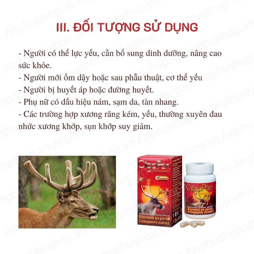 Viên uống nhung hươu Cigapan Nga hộp 60 viên, hỗ trợ sức khỏe, tăng cường sinh lý - Sản phẩm chính hãng