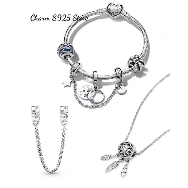 charm pan khoá chặn xích đính đá ngôi sao bạc s925 cao cấp