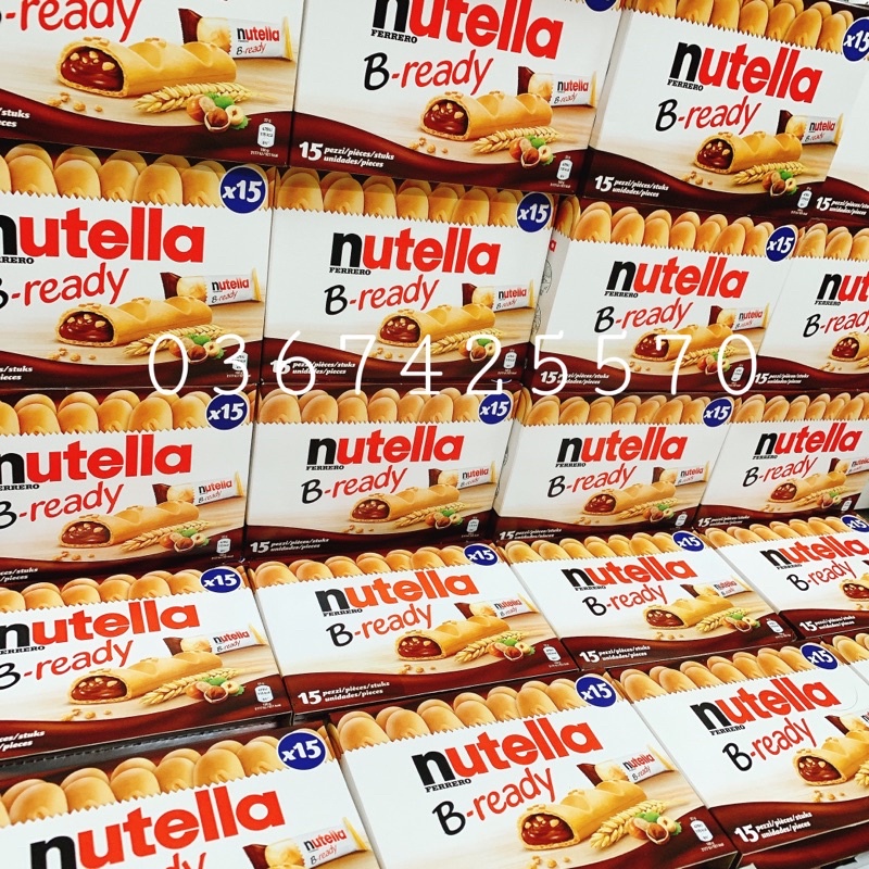 (Air Pháp 12/2023 )Bánh mì Nutella B-Ready nhân socola mắc ca ( hộp 15 cái)