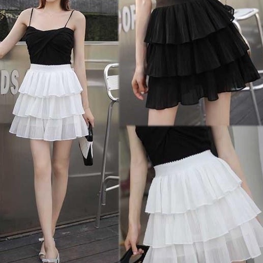 Chân váy ngắn voan 3 Tầng Xếp Ly, Chân Váy Xòe Kiểu Dáng Năng Động, Trẻ Trung, Chất Liệu Nhẹ Mát, mầu đen trắng
