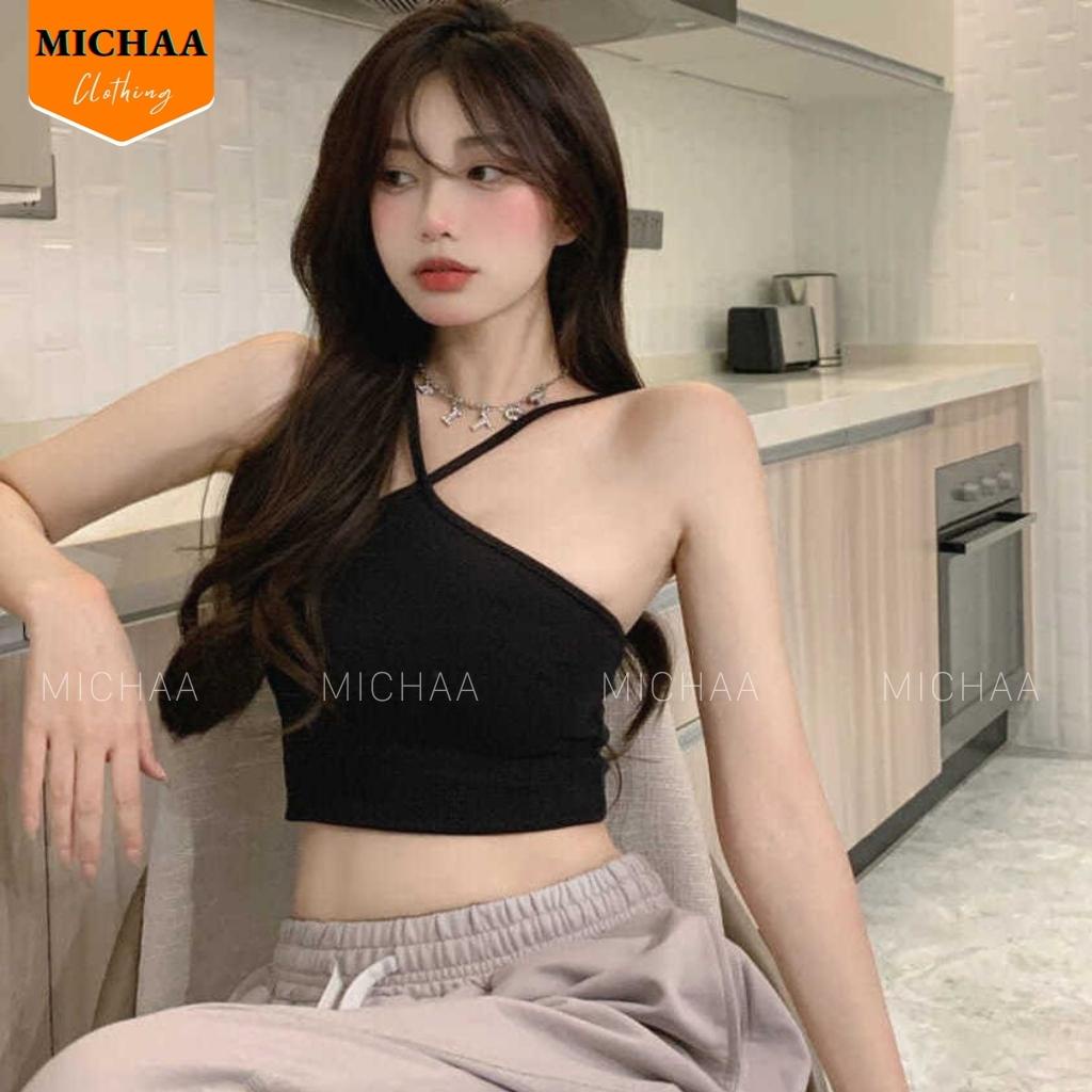 Áo Croptop KiểU YếM 2 DÂY CHÉO MẢNH Nữ Thun Gân, Áo Dây Đắp Chéo Cổ - MICHAA