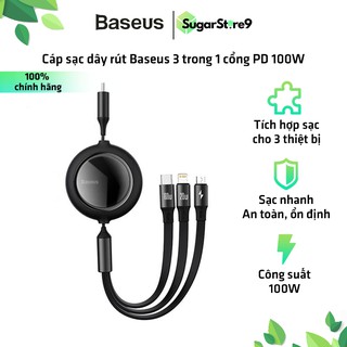 Dây sạc nhiều đầu - cáp sạc baseus 3 trong 1 cổng pd công suất 100w sạc nhanh cho laptop samsung iphone xiaomi....