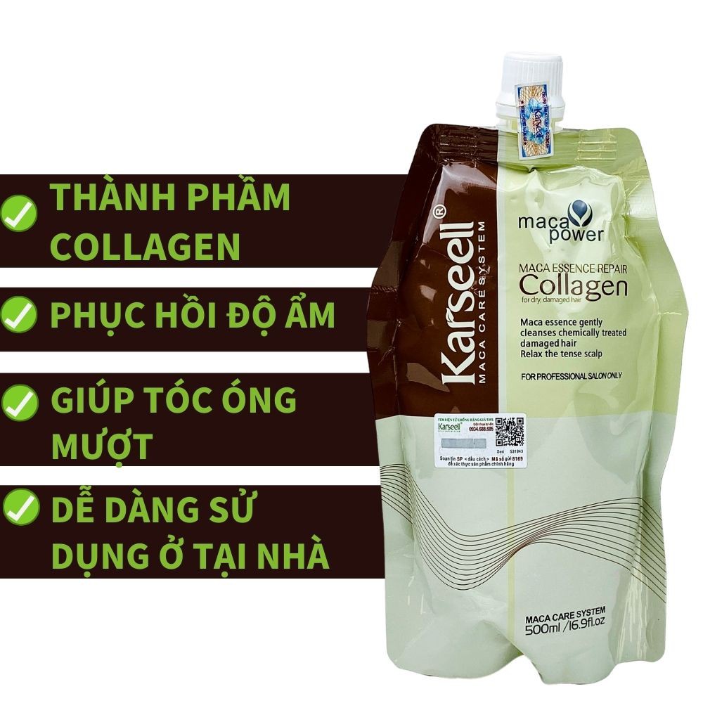 Kem ủ tóc Karseell Maca Power Collagen 500ml phục hồi hư tổn Hấp ủ tóc thẳng mượt bổ xung collagen LOẠI 1 CÓ TEM