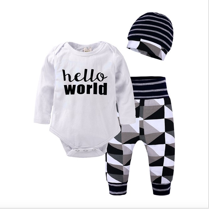 Set 3 món sơ sinh Hello World cho bé