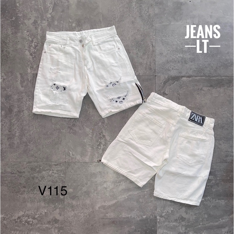 Quần sooc jeans trắng rách thiết kế khoá lệch cực hot