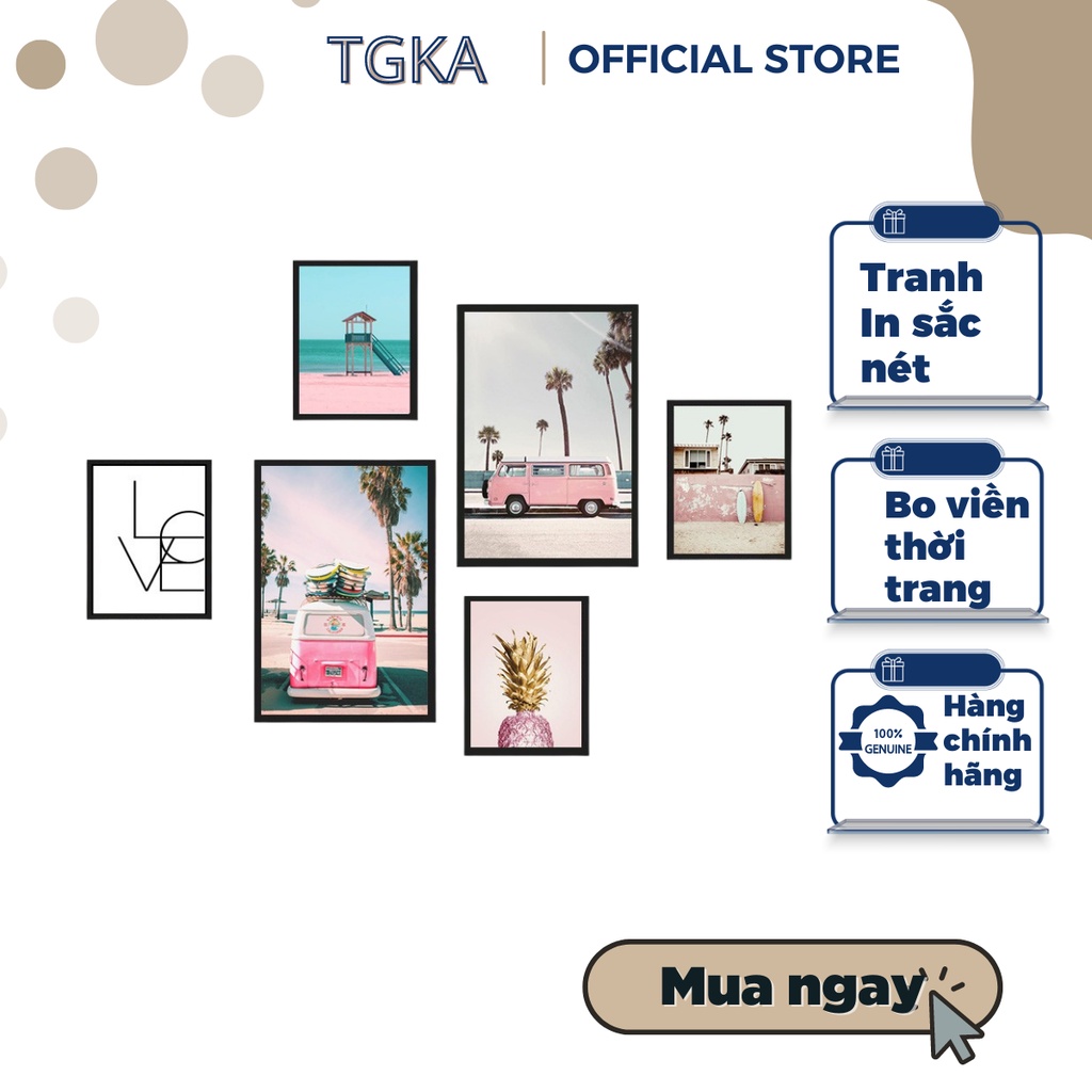 Bộ 6 tranh treo tường hiện đại TGKA có sẵn keo 2 mặt, tranh decor dán tường