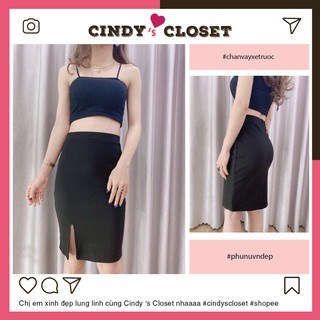 Chân váy bút chì xẻ trước eo chun co giãn chất umi Hàn đẹp