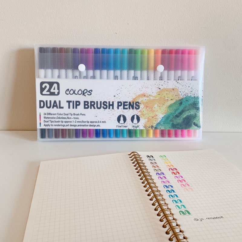Bộ 24 Bút Dual Tip Brush Pen - Bút Cọ Viết Thư Pháp Hiện Đại - Set 24 Cây - 1 bút có 2 đầu Brush và Liner