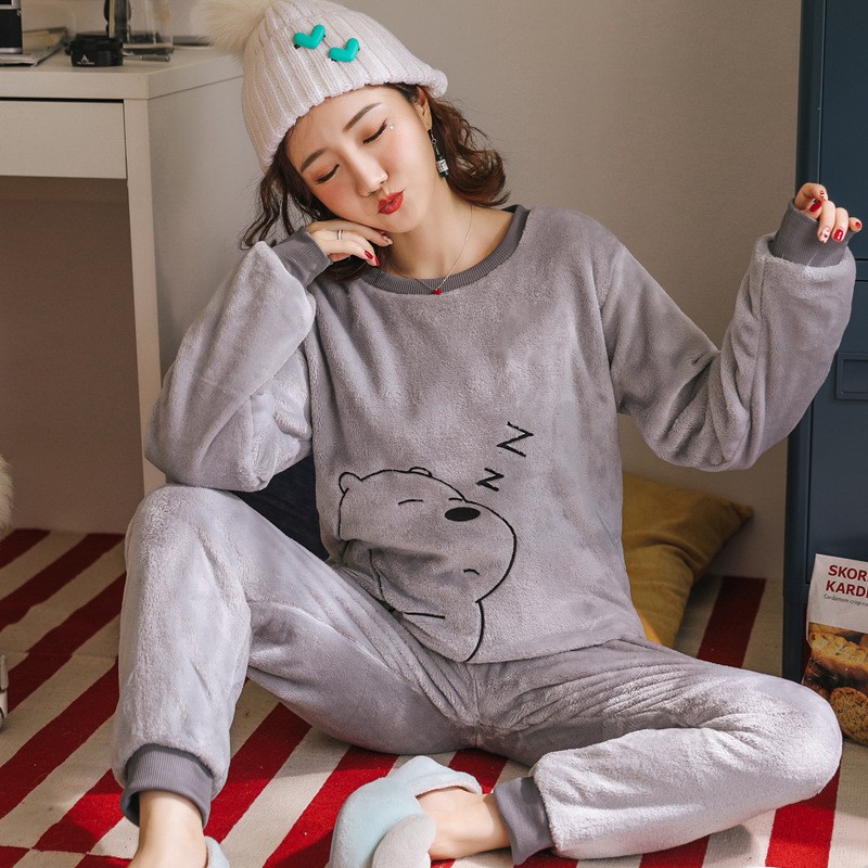 Bộ Đồ Ngủ Nữ - Pijama Quần Áo Mặc Ở Nhà Dài Tay Vải Nhung Bông Mùa Đông Xuân Thu Dễ Thương Ảnh Thật +Video BĐN08 | BigBuy360 - bigbuy360.vn