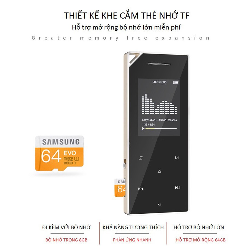 [Mã ELHACE giảm 4% đơn 300K] Máy Nghe Nhạc MP3 Bluetooth Ruizu D05 Bộ Nhớ Trong 8GB