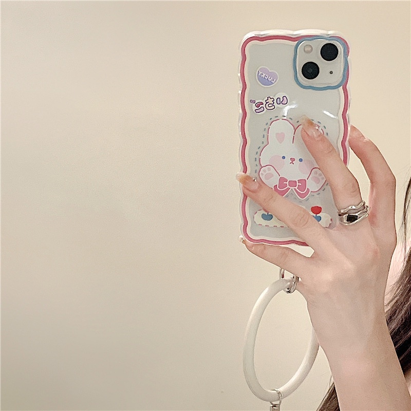 Ốp Điện Thoại Silicon Họa Tiết Thỏ Hoạt Hình Gắn Dây Đeo Cổ Tay Cho Iphone 11 12 xs 13Pro 14