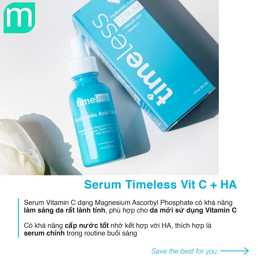 Serum Cấp Ẩm , Sáng Da Timeless Hyaluronic Acid + Vitamin C 30ml