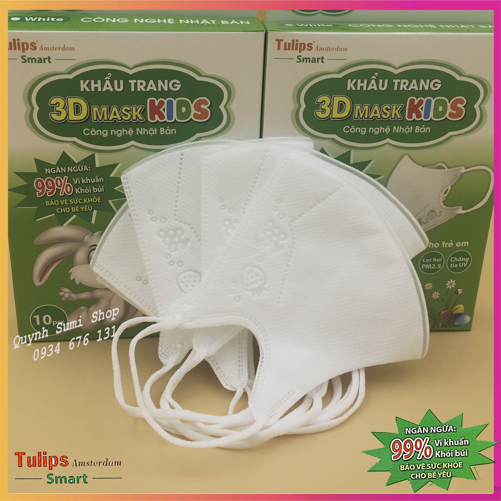 Khẩu trang trẻ em 3D Mask Tulips 4 Lớp kháng khuẩn [ Hộp 10 Cái ] cho bé từ 1 đến 6 tuổi , Khẩu trang 3D Mask Tulip