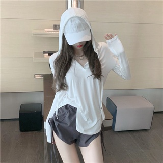 Áo thun nữ dài tay form rộng vạt bầu nón