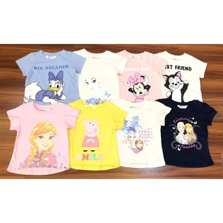 Áo cộc tay hm cho bé gái thun cotton in hình mikey , elsa dễ thương