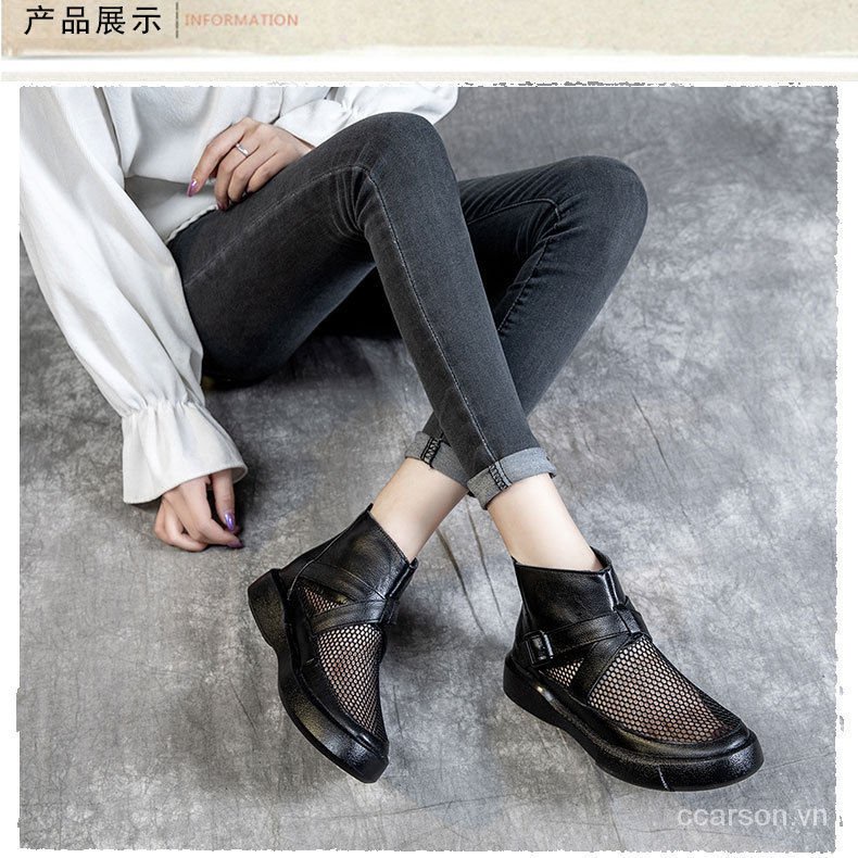 Hollow Dr. Martens Boots Female Summer Ankle Boots Mesh Breathable All-Matching Mesh liang xue Flat Bag Feet Mesh Sandals】