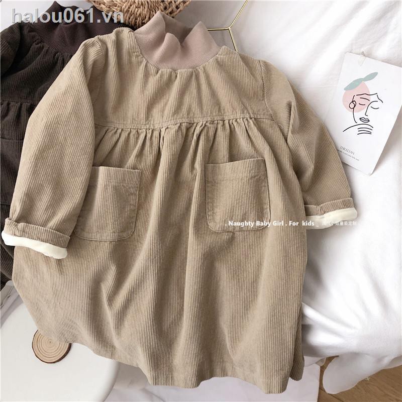 Đầm Tay Dài Cổ Cao Phong Cách Thu Đông Hàn Quốc 2021 Cho Bé Gái