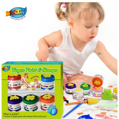 Bộ 6 lọ màu vẽ an toàn cho bé kèm khuôn đóng dấu các hình khối ( 6 Finger Paints & 6 Stamps)