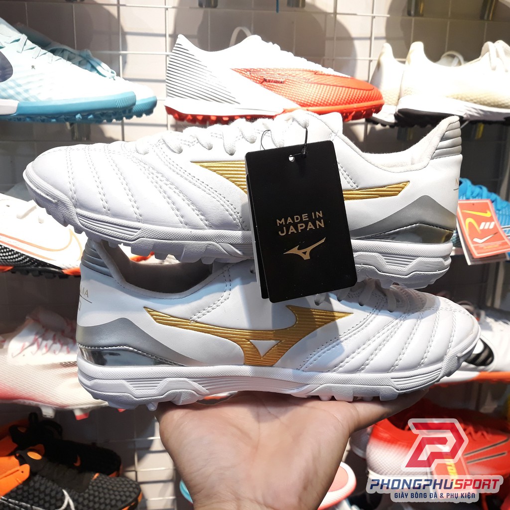 [ Có video ] Giày Bóng Đá Mizuno Morelia Neo TF Trắng Vạch Vàng