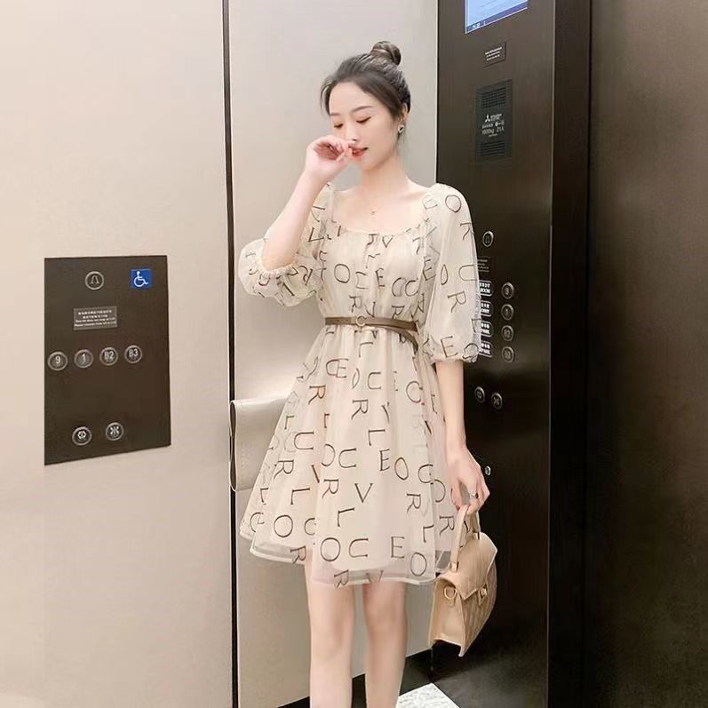 Đầm Chiffon Cổ Vuông Phối Thắt Lưng Phong Cách Pháp Thời Trang Mùa Hè Hàng Mới Dành Cho Bạn Nữ