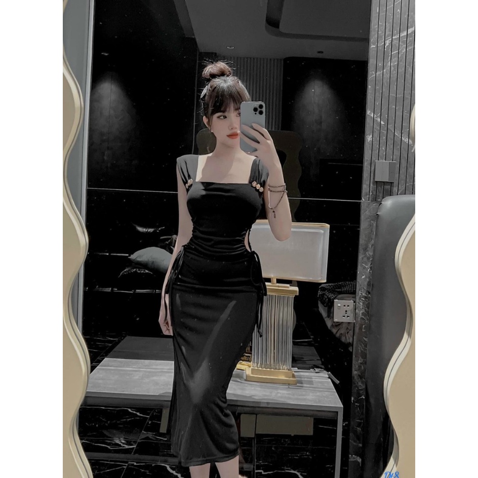 [Sale sốc 50%] Đầm bodycon maxi dự tiệc cưới siêu đẹp với thiết kế ôm body tôn dáng cực đẹp, phối tay bèo, rút dây 2 bên