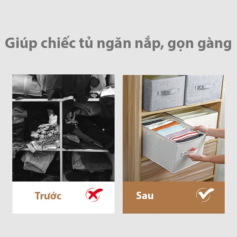 Hộp Vải Đựng Quần Áo Chia Ngăn, Hộp Đựng Đồ Lót, Tất Vớ, Có Nắp Gấp Gọn Tiện Lợi Hàng VNXK Nhật Bản BeeJoo