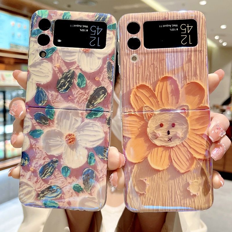 Nhiều mẫu mới - Ốp Samsung Z Flip5 - Z Flip 4 - ZFlip3 5G họa tiết sơn dầu 3D phủ bóng dễ thương thanh lịch