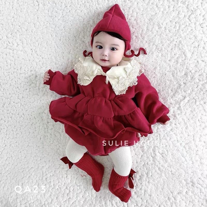 Bộ váy kèm mũ nỉ lót bông - QA23