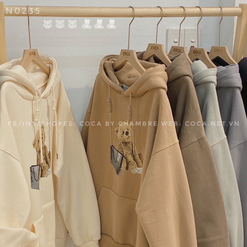 [N0235]🧸 Áo HOODIE nỉ bông dày chú gấu MONS form rộng dài (Có sẵn/ảnh thật)