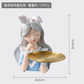 Tượng cô gái bê khay đựng đồ, chìa khoá, hoa quả  decor  nhà cửa, tặng quà tân gia