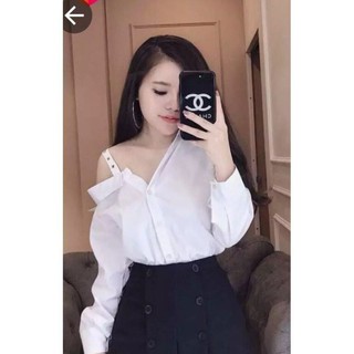 🌈SƠ MI LỆCH VAI ĐEN TRẮNG🍀