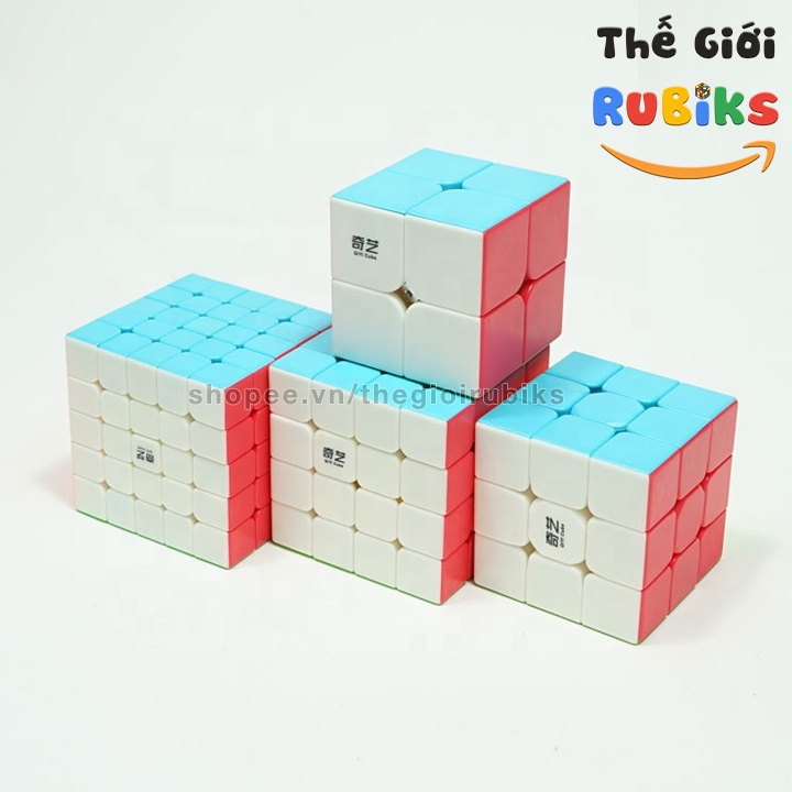 Hộp 4 Rubik QiYi 2x2 3x3 4x4 5x5 Stickerless Cao Cấp Đồ Chơi Thông Minh Tặng Kèm Cuốn Công thức QiYi CFOP Hướng Dẫn Giải