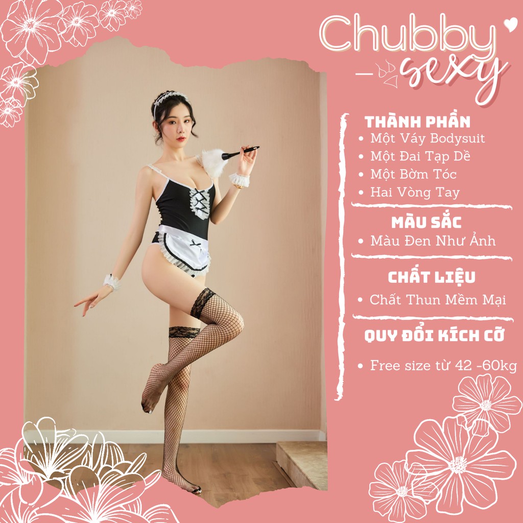 Cosplay Nữ Hầu Gái Khêu Gợi - Set Đồ Bodysuit Hầu Gái Một Mảnh 4 Chi Tiết Cao Cấp Quyến Rũ Sexy - CPL33- Chubby.Sexy | BigBuy360 - bigbuy360.vn