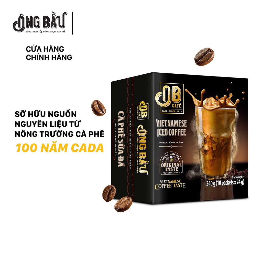 ÔNG BẦU - Cà phê sữa đá Hoà Tan Ông Bầu hộp 240gr/10 gói