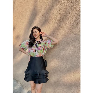 Áo hoa cổ nơ ruy băng tay bồng huong boutique -hbsm977