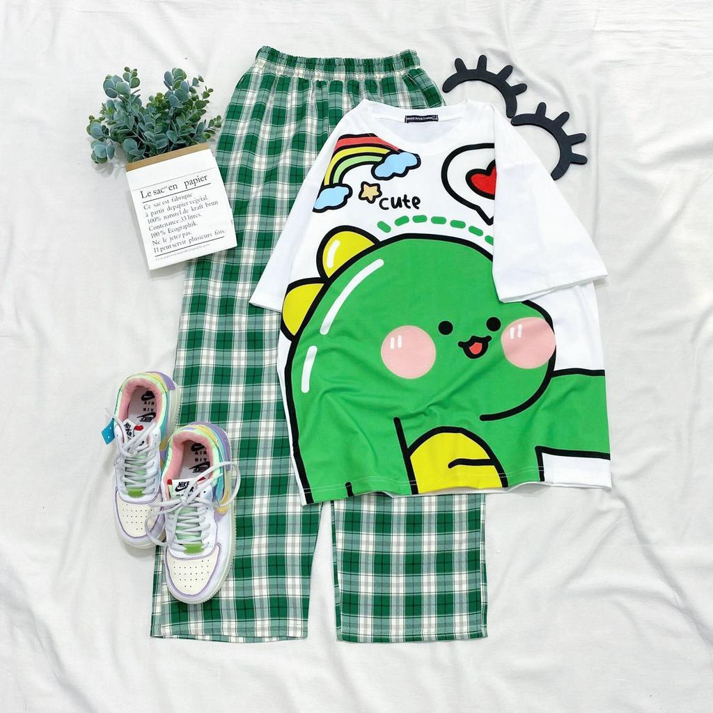 Set đồ nữ quần dài Caro Kate ống rộng KLONG CUTE ❤️ Đồ bộ hoạt hình Freesize Molly Fashion