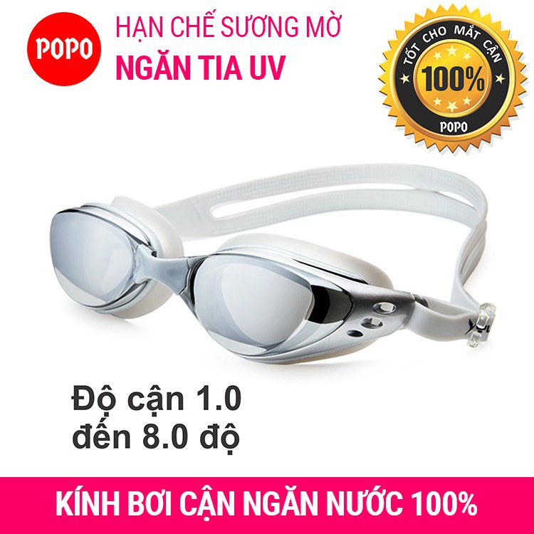 Kính bơi cận thị có độ từ 1,0 đến 8.0 POPO 610 mắt kiếng người lớn nam nữ trẻ em cản UV, chống sương mờ