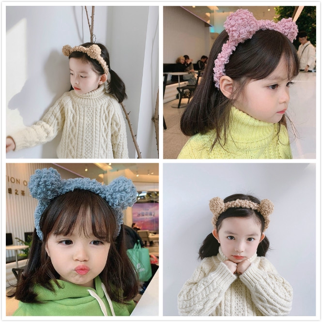 Cài tóc nhung lông phối tai gấu đáng yêu phong cách Hàn Quốc nữ tính