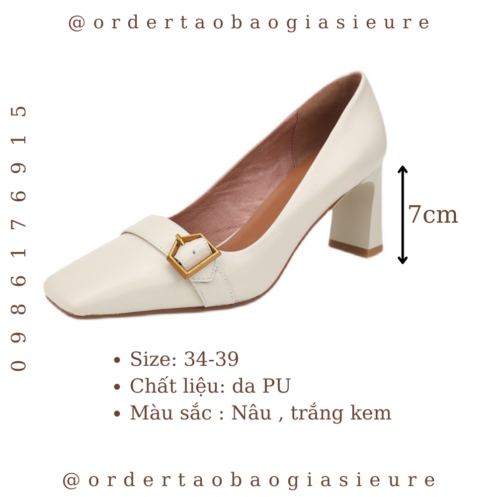 Giày cao gót Mary Jane mũi vuông loafer cao gót 7cm công sở vintage