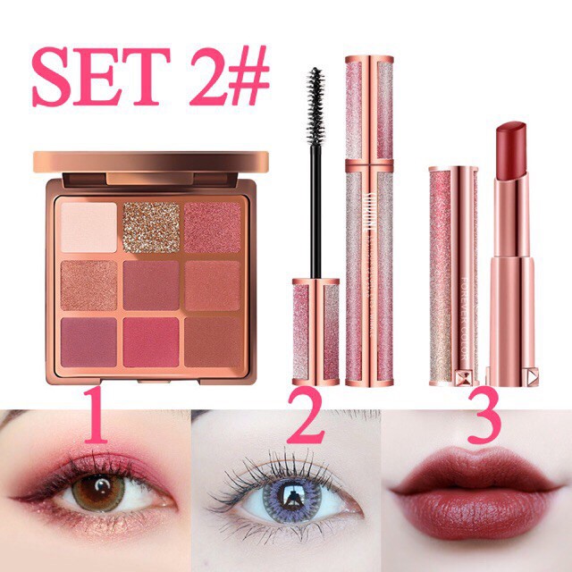 Set 3 món Bảng phấn mắt-Son lì-Mascara BEAUTY XIXI nội địa Trung | BigBuy360 - bigbuy360.vn